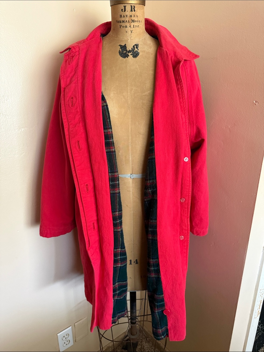 Vintage POSTBOX Red Wool Lined Oversized Coat Made in Korea L